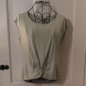 Toad&Co Light Green Knotted Cap Sleeve Organic Cotton Tee, Size Small